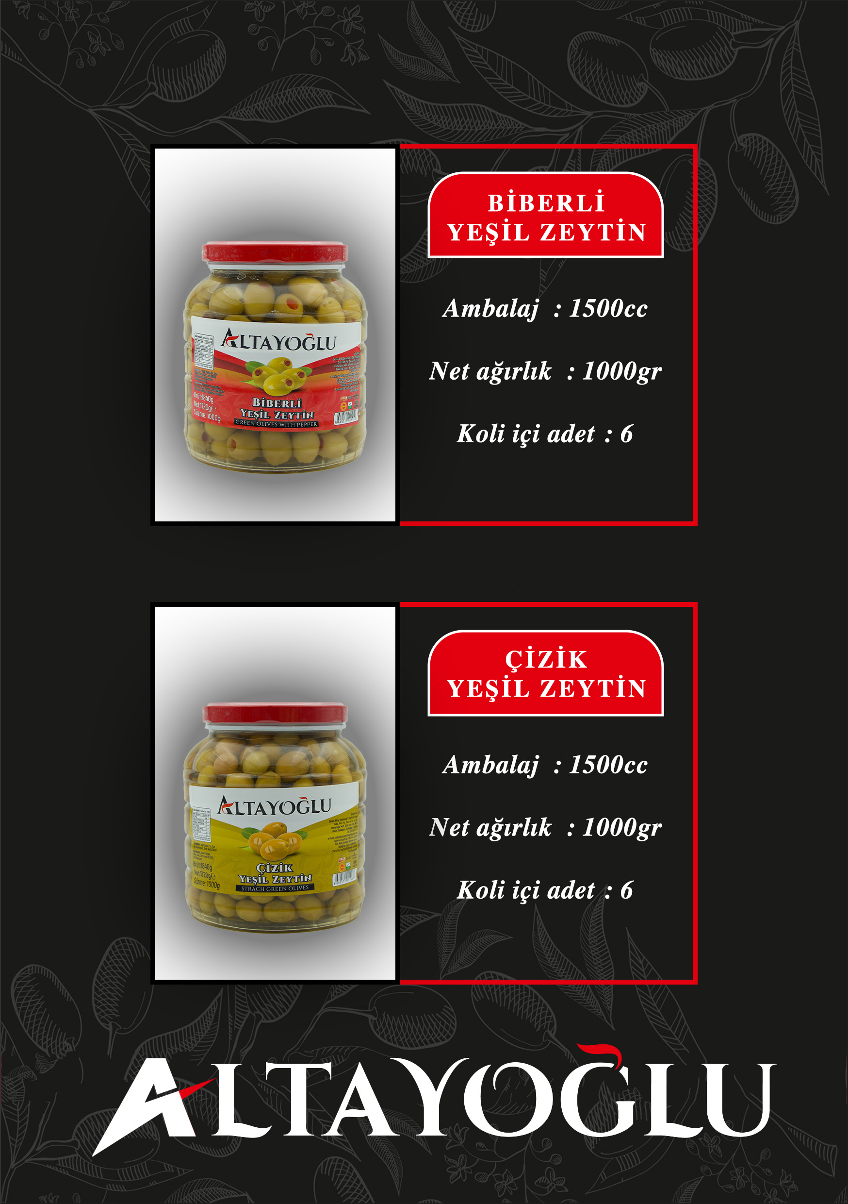 Yeşil zeytin 1500cc